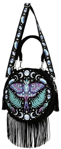 Restyle Enchanted Forest Runde Tasche Edelstein Samtquasten Mottenstickerei