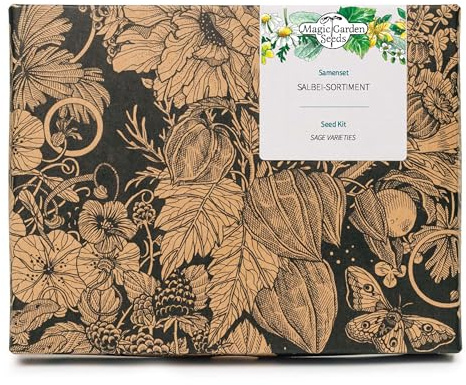 Magic Garden Seeds Samen-Geschenkset Salbei-Kollektion, 7 Sorten | Echter, Spanischer & Weißer Salbei, Muskatellersalbei, Chia & mehr • Zum Würzen, Räuchern & Blühen • Aussaatanleitung