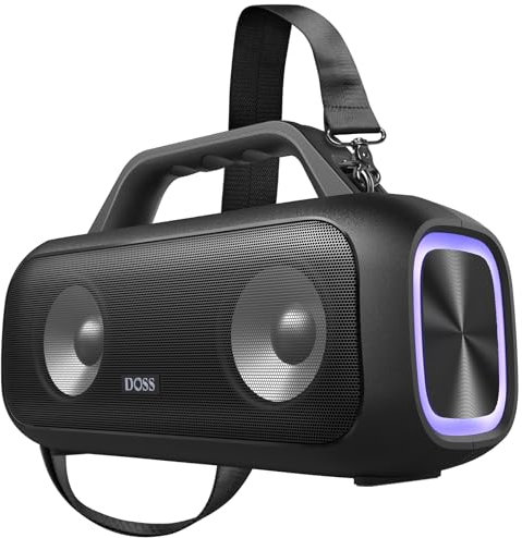 DOSS Enceinte Bluetooth Puissante, 60W Portable Haut-Parleur étanche IPX6, Basses Profondes, Autonomie 25h, Banque d'énergie, Extérieur pour Camping, Plage, Piscine-Noir