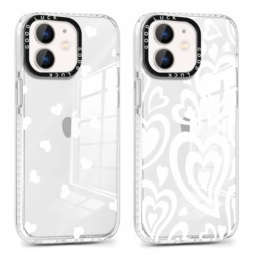Foonary 2 Pack Clear Heart Print Phone Case Compatible with iPhone 12/iPhone 12 Pro 6.1, Soft Silicone with Love Design Aesthetics Transparent Pattern Cases, Shockproof Bumper Protector Cover
