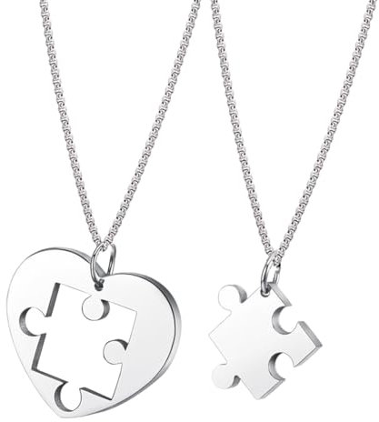 RDNKVB 1Paar Herz Puzzle Anhänger Kette für Damen Herren Edelstahl Herzkette Pärchen Kette Partner Kette Freundschaftskette BFF Ketten Passende Halskette Partner Paar Schmuck Geschenk