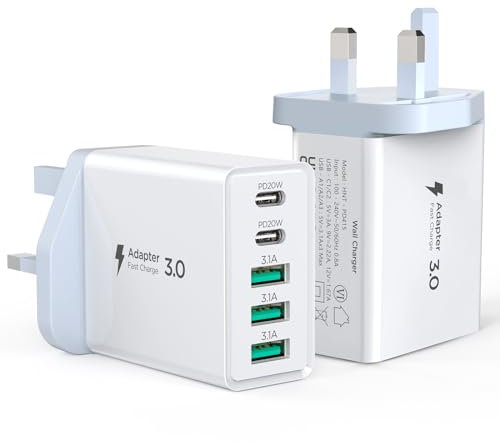 USB C Wall Charger,[2-Pack] 50W Fast USB C Charger Block,Hohosb 5-Port PD+QC Power Adapter Charging Box Brick for iPhone 15 14 13 12 11 Pro Max,iPad,Google Pixel,Samsung Galaxy and More-White