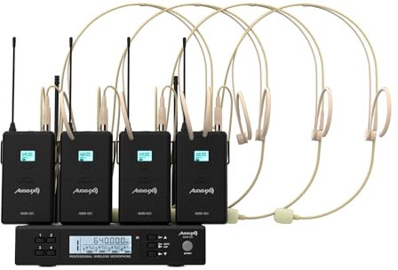 Audibax AWM 403 Sistema Inalámbrico Micrófono Diadema de 4 Canales UHF