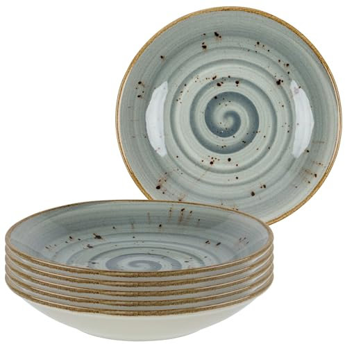 Bonsoo Juego de 6 platos de porcelana, lavavajillas, microondas, resistente a los arañazos, modernos platos pintados a mano, juego de platos para 6 personas (gris – marrón moteado, 19 cm)