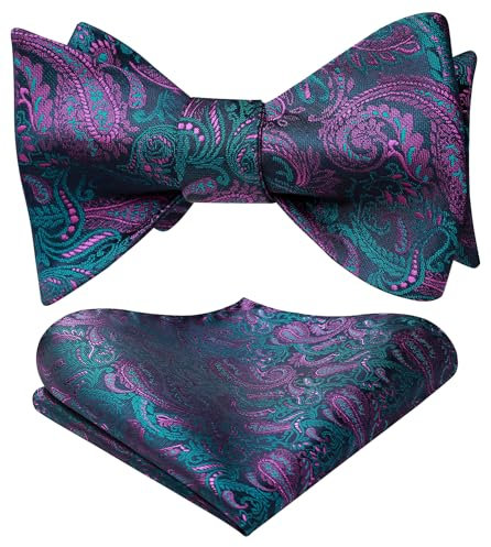 HISDERN Herren Fliege Paisley Fliege und Einstecktuch Set für Herren Smoking Lila