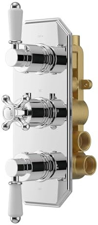 Premium Chrome Traditional Thermostatic Shower Valve - 3 Outlets