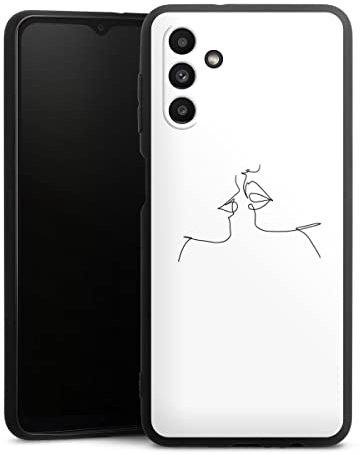 Premium Silikon Hülle kompatibel mit Samsung Galaxy A04s Handyhülle schwarz Case Kussmund Line Art Liebe