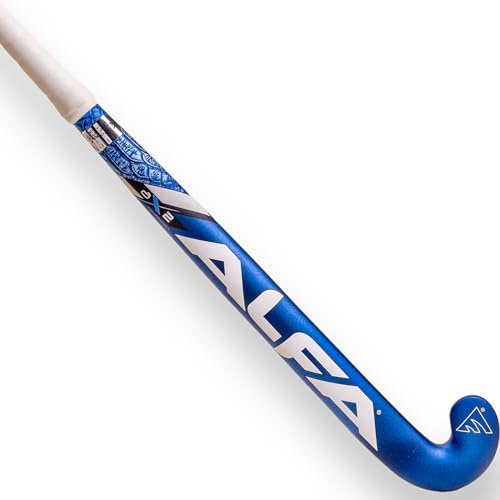 A L F A AX2 Hockeyschläger | Blue Spark | 36,5 | 25 % Carbon, 10 % Kevlar, 65 % Glasfaser | Unisex | Hybrid-Composite | Scoop-Biegung | PU-Griff | Leicht & robust | Inkl. Tasche & Hohlball.