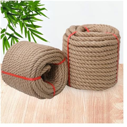 SFQEVHRZ Corde épaisse,Corde de Chanvre, Corde de Jute Naturelle torsadée de 18MM, Corde de Chanvre, Corde de Sisal d'escalade for Poste à gratter, Regroupement et Mur de Chat(18MM 20M)