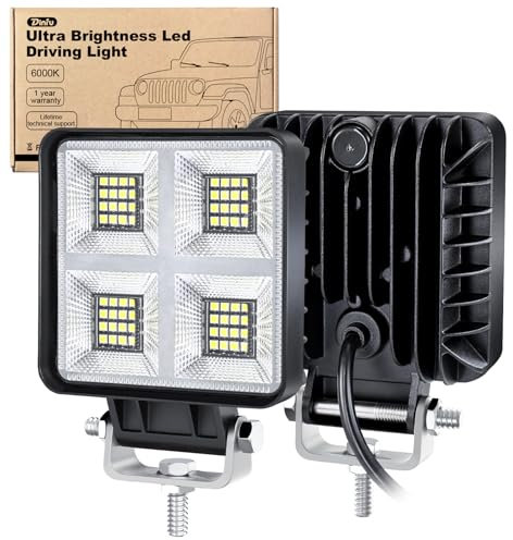 Dinfu Phare de Travail à LED, 2 x 160W 4 LED Projecteur LED IP68 Phares Longue Portee led Spot Flood Lumière de recul pour Voiture Camion Tracteur SUV Bateau