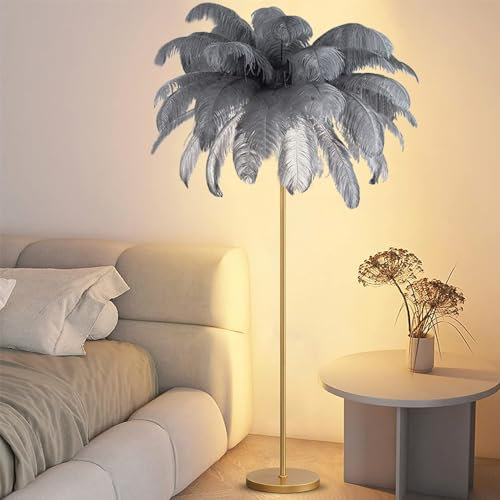 Lampadaire en plumes d'autruche Lampadaire en forme d'arbre, élégants lampadaires en plumes d'autruche naturelles, lampe de chevet de chambre de princesse romantique, lampe à plumes d'éclairage d