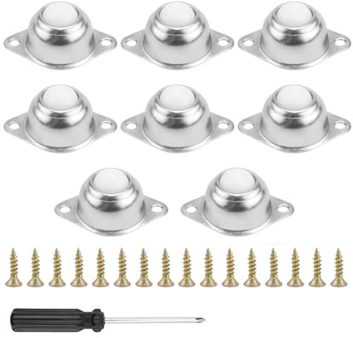 8 Stück Kugelrollen, 15mm Möbelrollen, 360° Nylon-Schwerlastrollen, Mini Flach Rollenrad Gleitrollen Ball, Universal Lenkrollen für Möbel Gepäck Küchengeräte