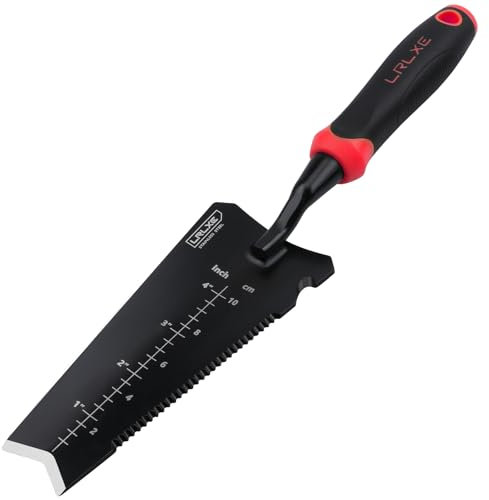 LRLXE Garden Shovel, Heavy Duty Stainless Steel Shovel, Root Cutter, All Purpose Serrated Hand Shovel for Digging and Transplanting (Red)