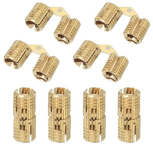 sourcing map Brass Hidden Cylinder Hinges 10 mm Invisible Concealed Cylindrical Hinge 180 Degree Folding Support Small Hinge for DIY Crafts Jewelry Boxes Wooden Box Pack of 8
