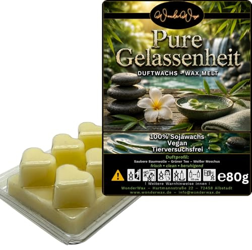 WonderWax® Duftriegel 6 x Duftwachs Herzen Weiß Pure Gelassenheit | Farbe: Weiß | Raumduft für Duftlampen, Wax Melt, Sojawachs, Indoor Duftöl Wachs schmelzen für Aromalampe