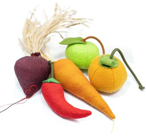 CanadianCat Company | 5er Set Katzenspielzeug „Obst & Gemüse“ mit Katzenminze | handgefertigte Spielkissen, Duft, Catnip