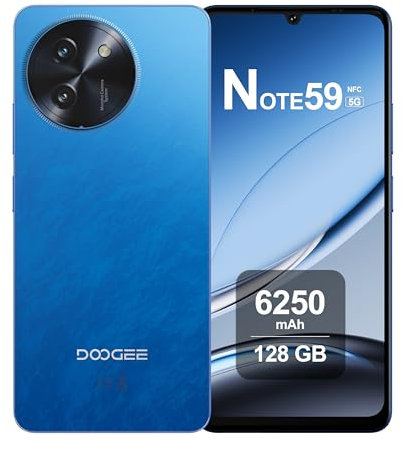 DOOGEE Note59 Smartphone 5G Android 15, 32GB RAM + 128GB ROM, Batería 6250mAh, Pantalla 6.75 Pulgadas HD+ 120Hz, AI Camara 16MP, Octa-Core, Dual SIM, NFC, Movil Libres, 2025, Azul