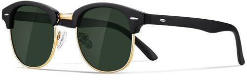 Occhsouo Polarisierte-Halbrahmen-Sonnenbrille-Unisex-Sonnenbrille-Herren-Damen Klassische Retro UV400 Schutz Rechteckig Sonnen brille Metallrahmen Autofahren Reisen(Schwarz/Grün)