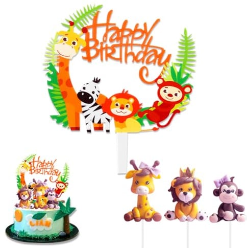 ZOOMPIL Cake Toppers Zoo, Animal Geburtstag Kuchen Dekoration, Tortendeko Wald Tiere, 4Pcs Jungle Animal Cupcake Toppers, für Geburtstag Party Kinder Mädchen Baby Shower