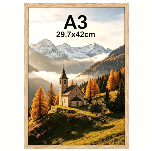 Ditwis Bilderrahmen A3 Holzfarben, Rahmen Din A3 für 29,7x42 cm Zertifikate, Urkunde, Fotos und Kunstwerke, Modern Posterrahmen zum Aufhängen, für Wohnungen, Büros und Galerien