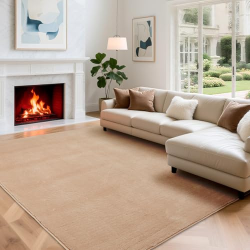 Puremy Wohnzimmerteppich, Kurzflor Flauschiger Weich, 120x170cm, Beige | Teppiche Wohnzimmer Deko Waschbarer & Anti-Rutsch Modern Einfarbiges für Schlafzimmer, Kinderzimmer, Bettvorleger Matte