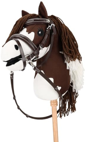 QHP Hobby Horse Trense mit Luxus nähten - passend für HKM Steckenpferde - Dunkelbraun