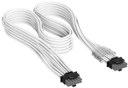 Corsair Elite Premium PCIe 12V-2x6 zu PCIe 12V-2x6 600W Netzteilkabel | Einzeln Ummantelte, Dreilagiges Mesh-Paracord, Flache Kabelkämme, Kompatibel mit 12V-2x6-Netzteilen – Weiß