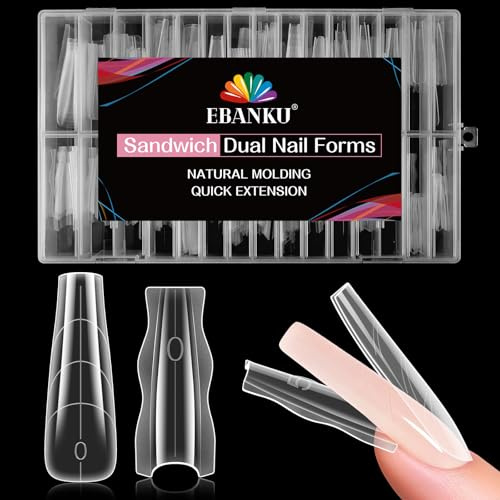 EBANKU 240PCS Sandwich Dual Nail Forms | Polygel Tips Nagelformen Dual Tips Nägel für Nagelverlängerung Verlängerung Nagel Gel Formen Set für Extension(Lang Sarge)