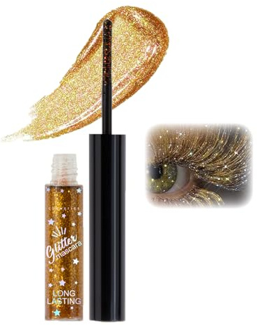 Glitzer Wimperntusche, Glitter Mascara für Wimpern, Schimmer Glitzer Gesicht Gold, Verlängerung Volumen, Wasserfeste, Funkelnde Augen Make-up, Diamond Wimperntusche für Party, Hochzeit, Musikfestival