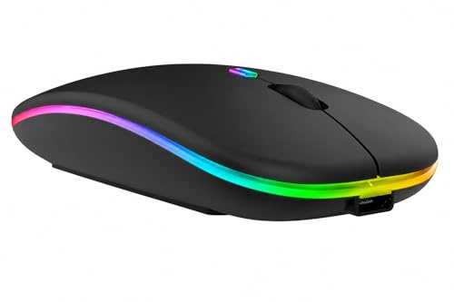 TechnyPop Mouse Wireless Bluetooth 5.4 Ricaricabile, Mouse Silenzioso con LED RGB, DPI Regolabili 800/1200/1600, Ultra Leggero 67g, Connessione USB, per PC Laptop Notebook (Nero)
