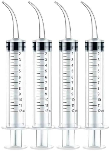 4Pcs Syringe 12ml Oral Irrigation Syringe with Curved Tip No Needle Syringe