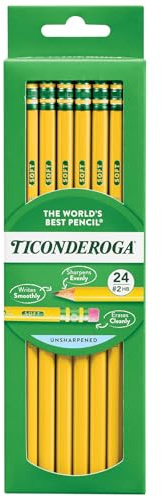 Ticonderoga Wood-Cased Pencils, Unsharpened, 2 HB Soft, Yellow, 24 Count