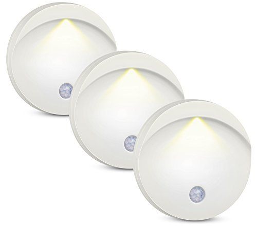 AMIR LED Wandleuchte, LED Nachtlicht mit Bewegungsmelder, Batteriebetriebene Drahtlose Nachtleuchte, Nachtlampe mit Batterie, Magnethalterung,Wandhalterung-Vorrichtung 6500K, weiß (3er Pack)