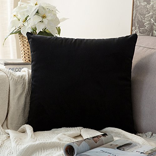 MIULEE Velvet Cushion Cover 50 x 50 Black Soft Sofa Cushion 1 Piece | Throw Pillow Case Cushion Covers Pillowcases for Livingroom Sofa Bedroom with Invisible Zipper