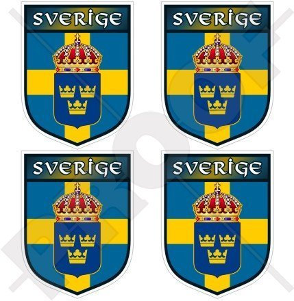 SCHWEDEN Schwedischer Schild SVERIGE 50mm Auto & Motorrad Aufkleber, x4 Vinyl Stickers