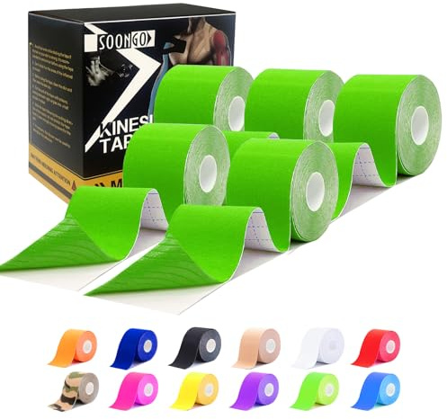 Kinesiology Tape Rock Tape Physio Tape 5m roll, Elastic Therapeutic Sports Tape for Shoulder, Ankle, Elbow, Wrist, Knee Support, Waterproof Physiotherapy Body Tape for Muscle Pain by SOONGO (Green)