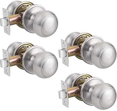 Probrico Brushed Nickel Passage Door Knobs Interior Door Knobs Round Door Knobs for Hall and Closet Stainless Steel Door Handles 4 Pack