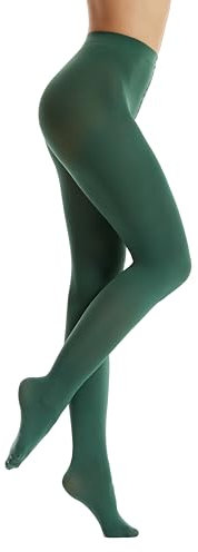 Frola Dames Collants Semi-opaques Lisses Pantalon Collant à Pieds Microfibre Souple Contour Collants de Femmes 80 DEN(S-M,Vert foncé)
