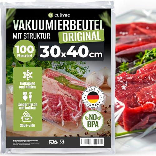 culivac Vakuumierbeutel 100 Vakuumbeutel 30x40cm Premium, Folienbeutel für jedes Folienschweißgerät Vakuumiergerät Vakuumierer, Vakuumierfolie Original sous-vide, Made in Germany, BPA-frei