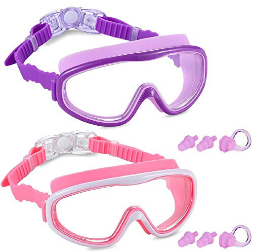 Yizerel 2 Pack Kids Swim Goggles, Swimming Glasses for Children and Early Teens from 3 to 15 Years Old, Wide Vision, Anti-Fog, Waterproof, UV Protection