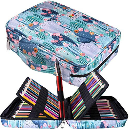 JAKAGO Drawing Pencil Case,Large Capacity Pencil Cases Hold 220 Colored Pencils,Portable Painting Waterproof Storage Stationery Bag,Great Gift for Student Artist (Cactus)