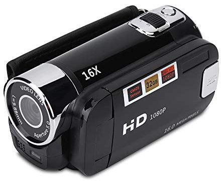 Videocamera digitale, videocamera ad alta definizione Full HD rotazione Full HD 270° 1080P 16X, videocamera portatile DV con display da 2,7 pollici per il campeggio a casa(spina nera)