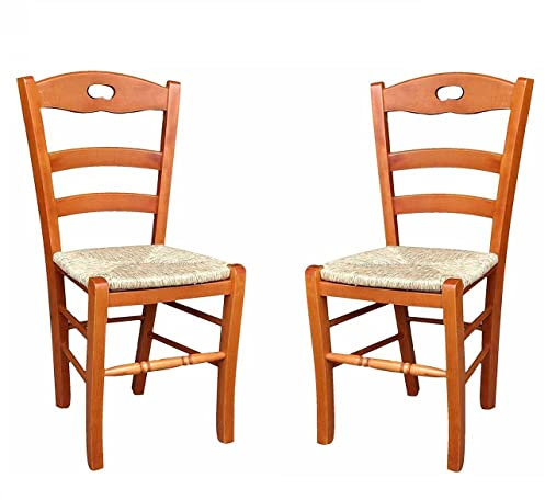 Liberoshopping Sedia LOIRE in legno massello con seduta in paglia SET 2 PEZZI (Ciliegio)
