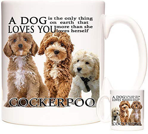 COCKERPOO Mug (SHE), A Dog Loves You, Cocker Cross Poodle Gift Mug. Ceramic Coffee Tea or Hot Chocolate Mug.