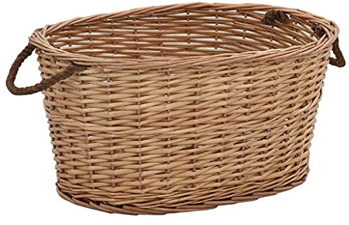 vidaXL Cesta para Leña con Asas de Transporte, Cesto para Troncos de Madera, Cesta para Colada Verduras, Recipiente de Almacenaje, Sauce Natural