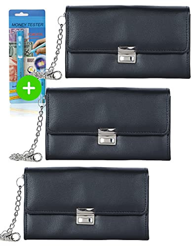 HPPY Aktion Sparset 3X Kellnerportemonnaie – robuste Kellnerbörse mit Holster, Kette & Geldtester – Kellnertasche für Gastronomie & Taxi, Farbe: Schwarz