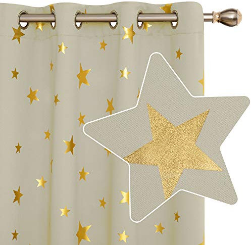 Deconovo Gardinen Blickdicht Ösenschal Verdunkelungsvorhang Kinderzimmer Schlafzimmer Modern Kälteschutz Thermo gegen Kälte Thermogardine Hitzeschutz, 183x117 cm(HöhexBreite), Hellbeige, 2er Set