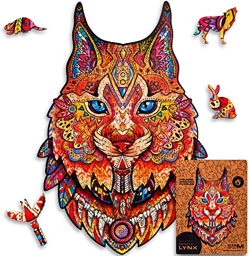 UNIDRAGON Original Holzpuzzle — Sanfter Luchs, 187 Teile, Mittel 8.4 х 12.7 Zoll (22 x 33 cm) Schöne Geschenkverpackung, Einzigartige Form Erwachsene und Kinder