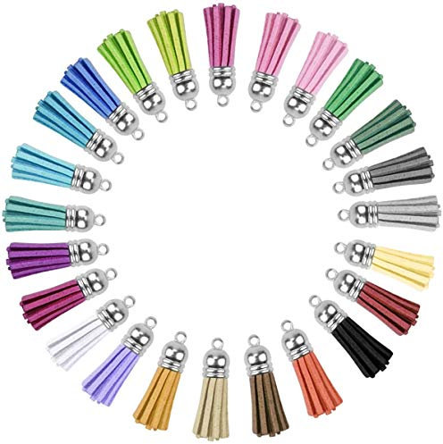 Jieddey Schlüsselanhänger Quaste,30er Pack Quasten Anhänger Quasten mit Silberkappe Leder Quaste für die Schmuckherstellung DIY Charms Schlüsselanhänger Zubehör Kunsthandwerk 38mm