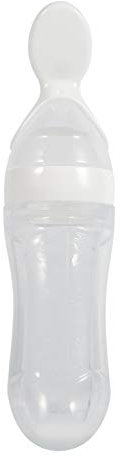 Kuuleyn 1 Unidad de 90 ml Cuchara para Biberón para Bebés,biberón de Silicona para bebés y niños pequeños con Cuchara, alimentador exprimible de Cereales para Alimentos Frescos(Blanco)